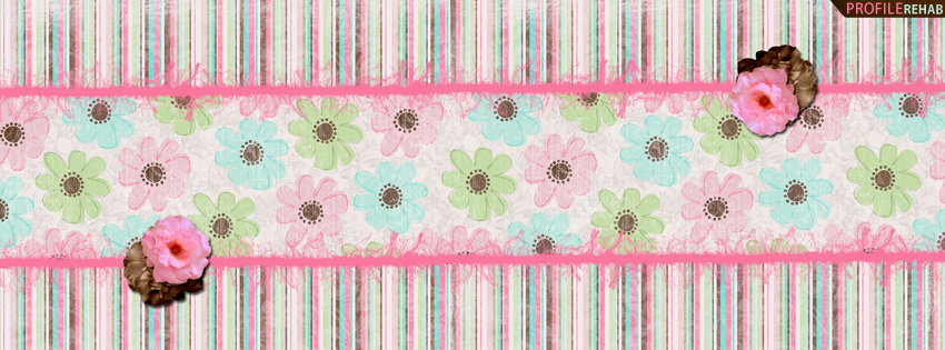 Pink & Brown Striped Facebook Cover - Pink Flowers Timeline Cover Preview