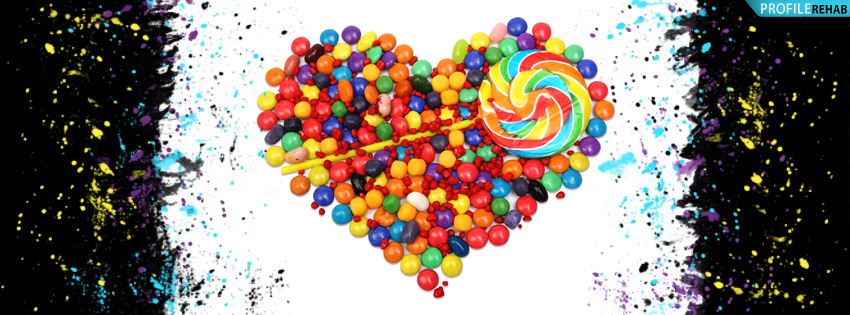 Candy Heart Splatter Facebook Cover - Cute Valentines Day Pictures for Facebook Preview