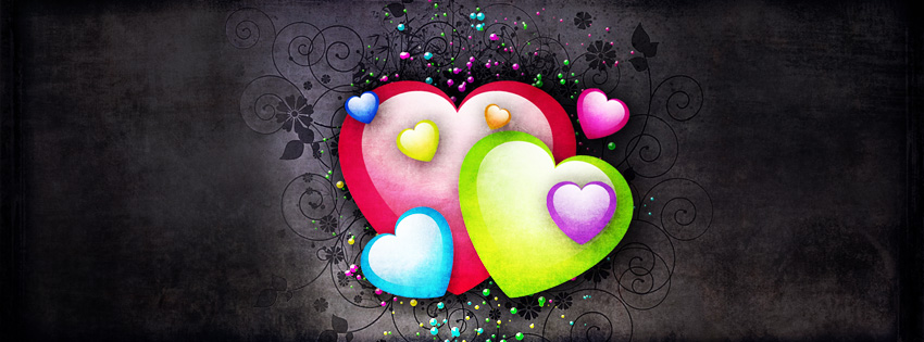 Grunge Colorful Hearts Facebook Cover - Valentine Day Images Download Preview