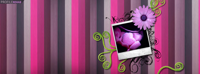 Pink & Purple Striped Heart Facebook Cover - Valentine Candy Hearts Pictures Preview