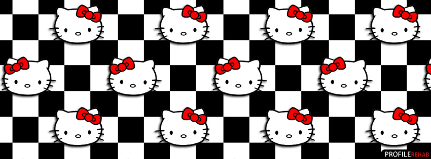 Black and White Hello Kitty Checkered Facebook Cover