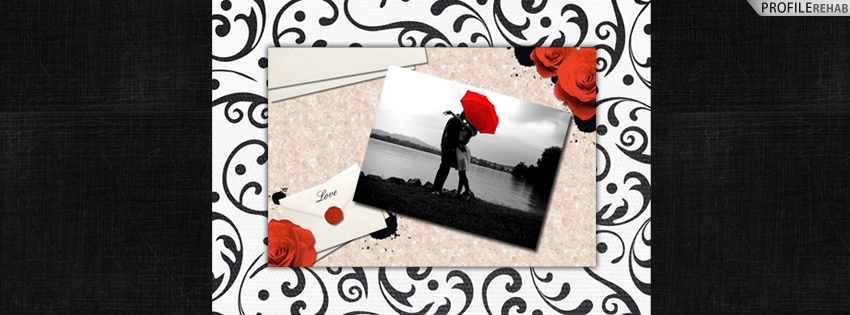 Black & White Love Timeline Cover with Red Roses - Romantic Love Images Preview