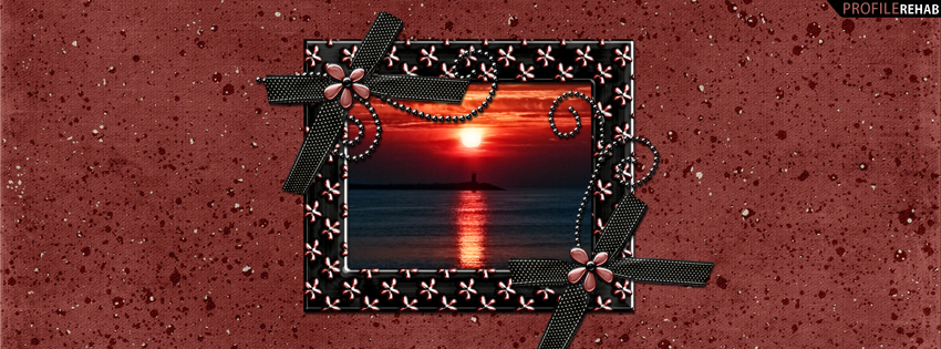 Maroon Sunset Timeline Cover with Flowers