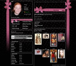 Black with Pink Hearts Myspace Theme - Black & Pink Bow Myspace Layout