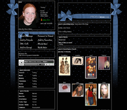 Black with Blue Hearts Myspace Theme - Blue Hearts Layout - Bow Background