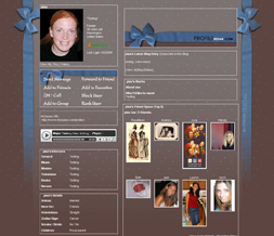 Brown with Blue Hearts Myspace Background - Brown & Blue Bow Layout