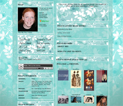 Blue  Flower Pattern Myspace Layout - Blue Leaves Layout - Turquoise Theme