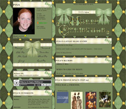 Green Christmas Bows Layout - Christmas Ribbons Myspace Theme Preview