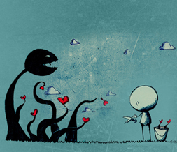 Cute Emo Character Hide Everything Layout - Blue Emo Hearts No Scroll Layout