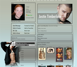 Justin Timberlake Myspace Layout - Grey JT Theme - Justin Layout Preview