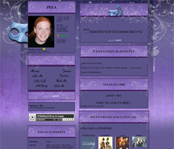 Blue Mask Layout - Purple Flowery Mask Myspace Design