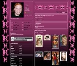 Pink Skulls Myspace Layout - Girly Skulls Background - Pink & Black Layout Preview