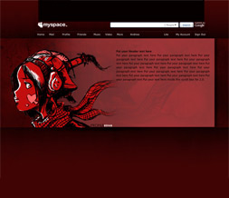 Red Anime Layout- Artsy Anime Girl Theme for Myspace Preview