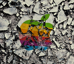 Rainbow Apple Logo on Broken Glass- High Definition Apple Wallpaper