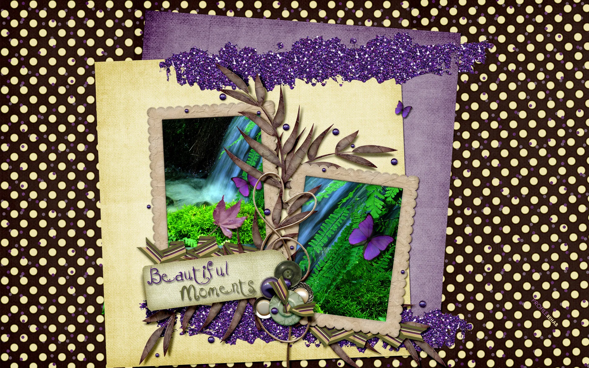 Beautiful Moments Quote Wallpaper - Purple Butterflies & Waterfall Background