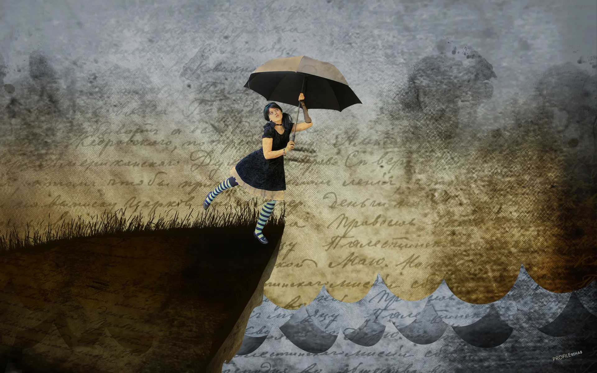 Pretty Vintage Umbrella Girl Wallpaper - Vintage Waves Wallpaper